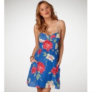 Spaghetti strap Blue Floral Dress with Pockets